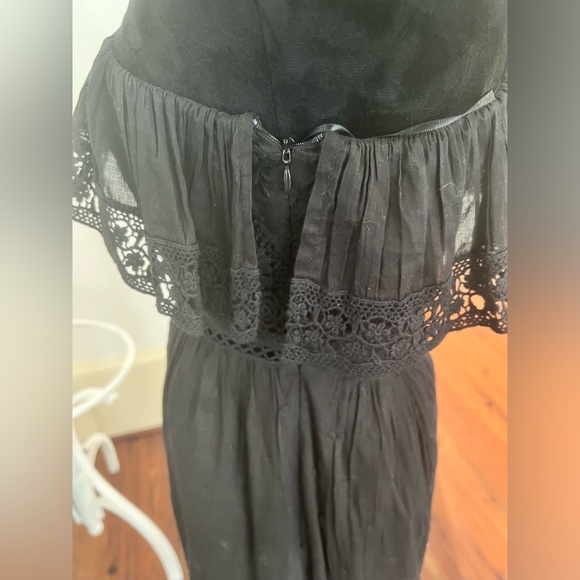 LoveShackFancy Pamela Asymmetric One Shoulder Ruffle Lace Dress Black - Picture 8 of 8